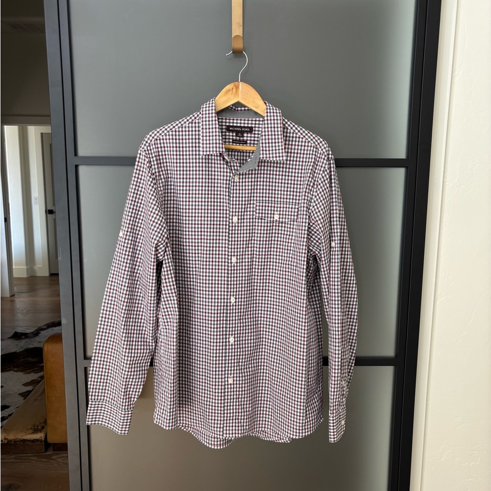 Michael Kors Black, White and red Checkered Button Down Shirt